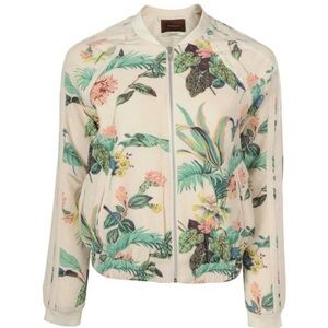 maison scotch satin cream floral bomber jacket